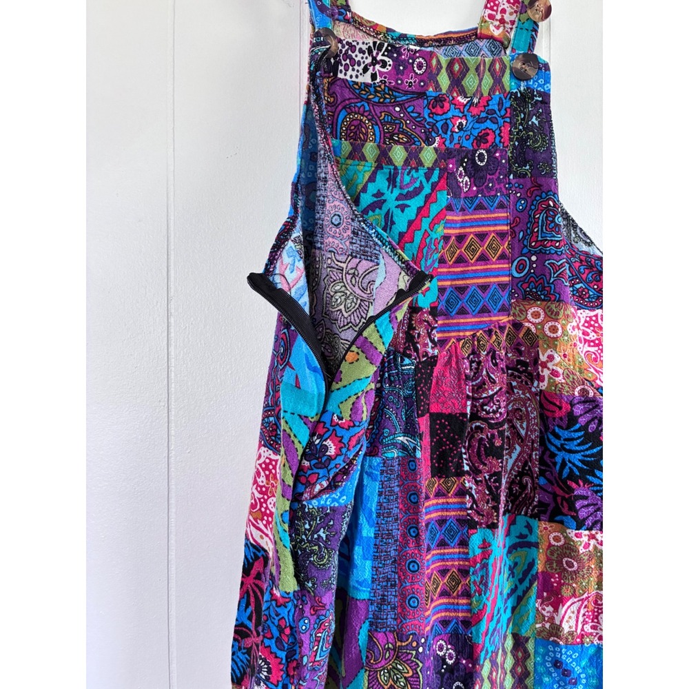 Unbranded Patchwork Overalls Womens Medium Purple Blue Boho Paisley Jumpsuit - Picture 8 of 8